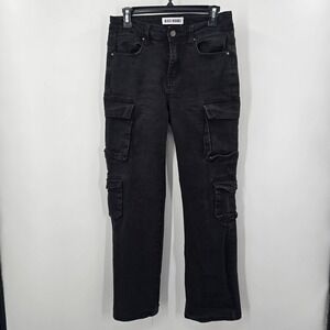 Disclosure Womens Black Cargo Jeans Stretch Straight Leg Utility Pants Size 9/29